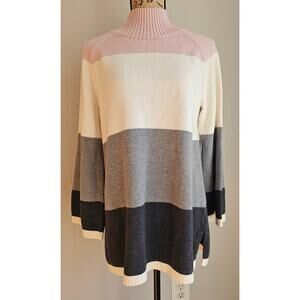 New Charter Club Sweater Color Block Cotton Blend Sz L Sweater